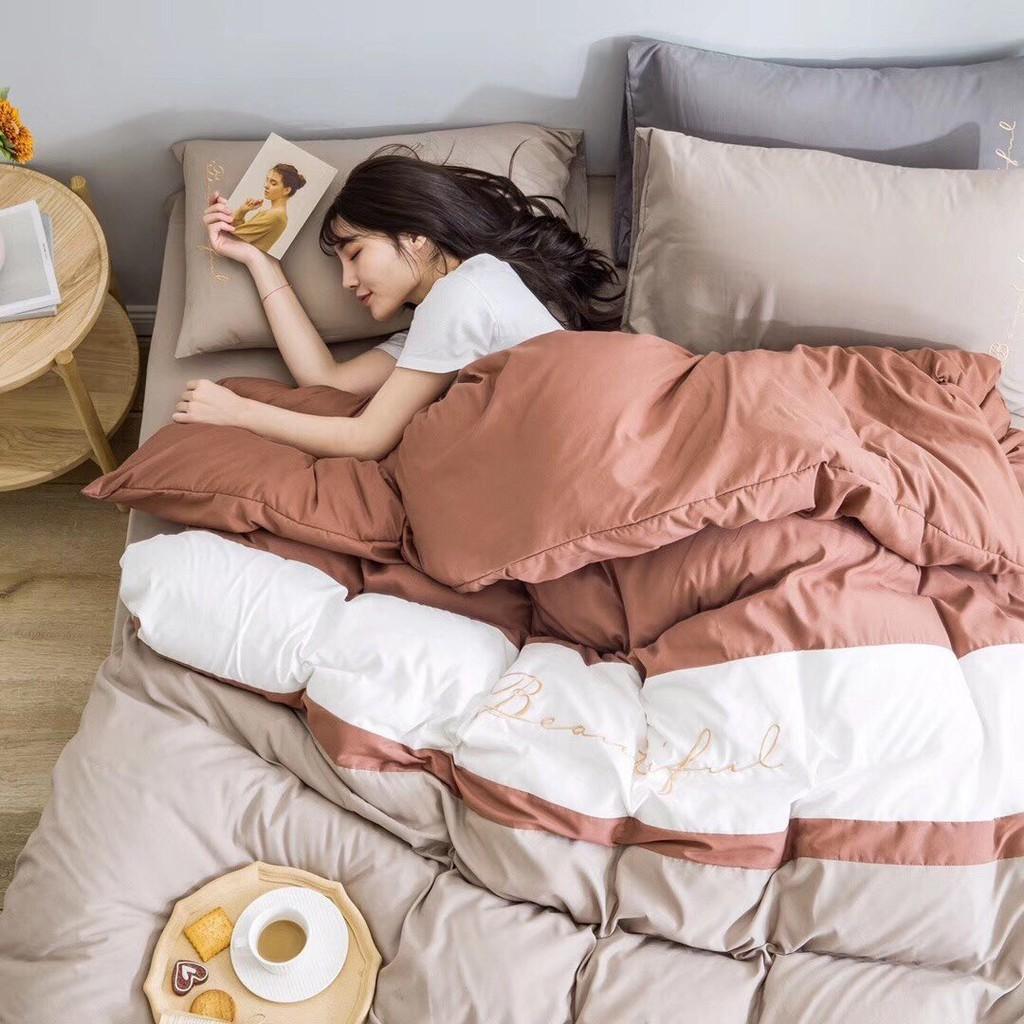 Bộ 5 Món Vỏ Chăn Ga Gối Cotton Tici Xuất Nhật Beauty Phối Màu