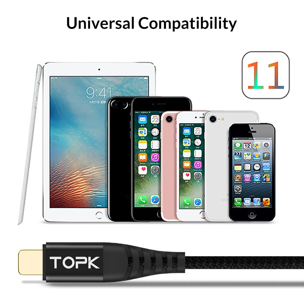 [HÀNG CHÍNH HÃNG] Cáp sạc bện Nylon TOPK AN42 USB -Iphone dây cáp sạc cho IP 11 Pro Max XS Max 8 7 6 Plus 5 5S iPad - Phân phối bởi TOPK VIỆT NAM