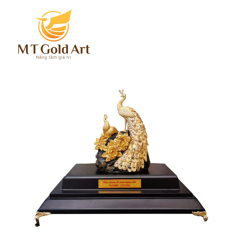 Tượng Đôi Chim Công Dát Vàng 24K  MT Gold Art M09(29x17x34cm)- Hàng chính hãng, quà tặng dành cho sếp, khách hàng, đối tác