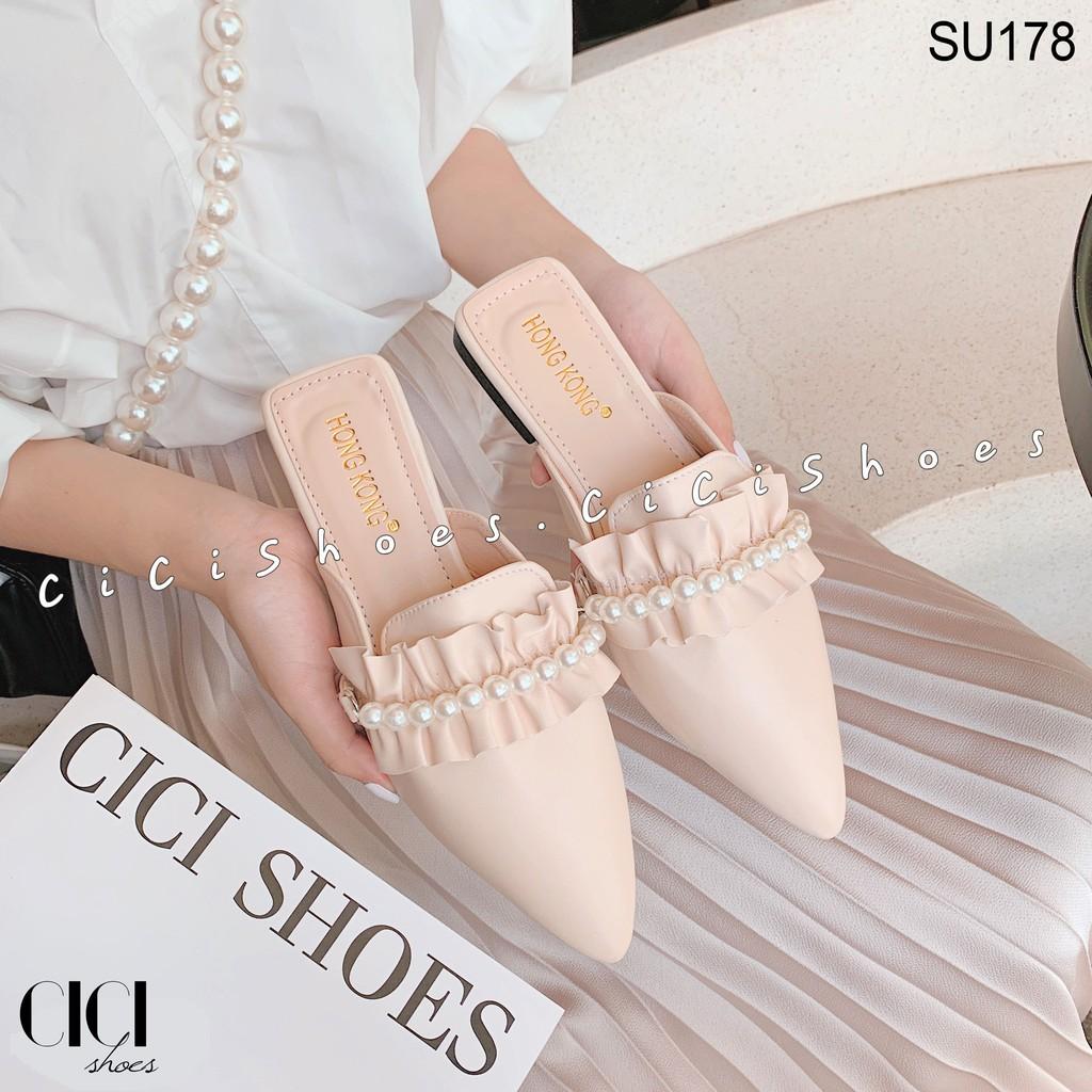 Giày sục nữ CiCi Shoes mũi nhọn, sục da bèo gót bệt - SU178