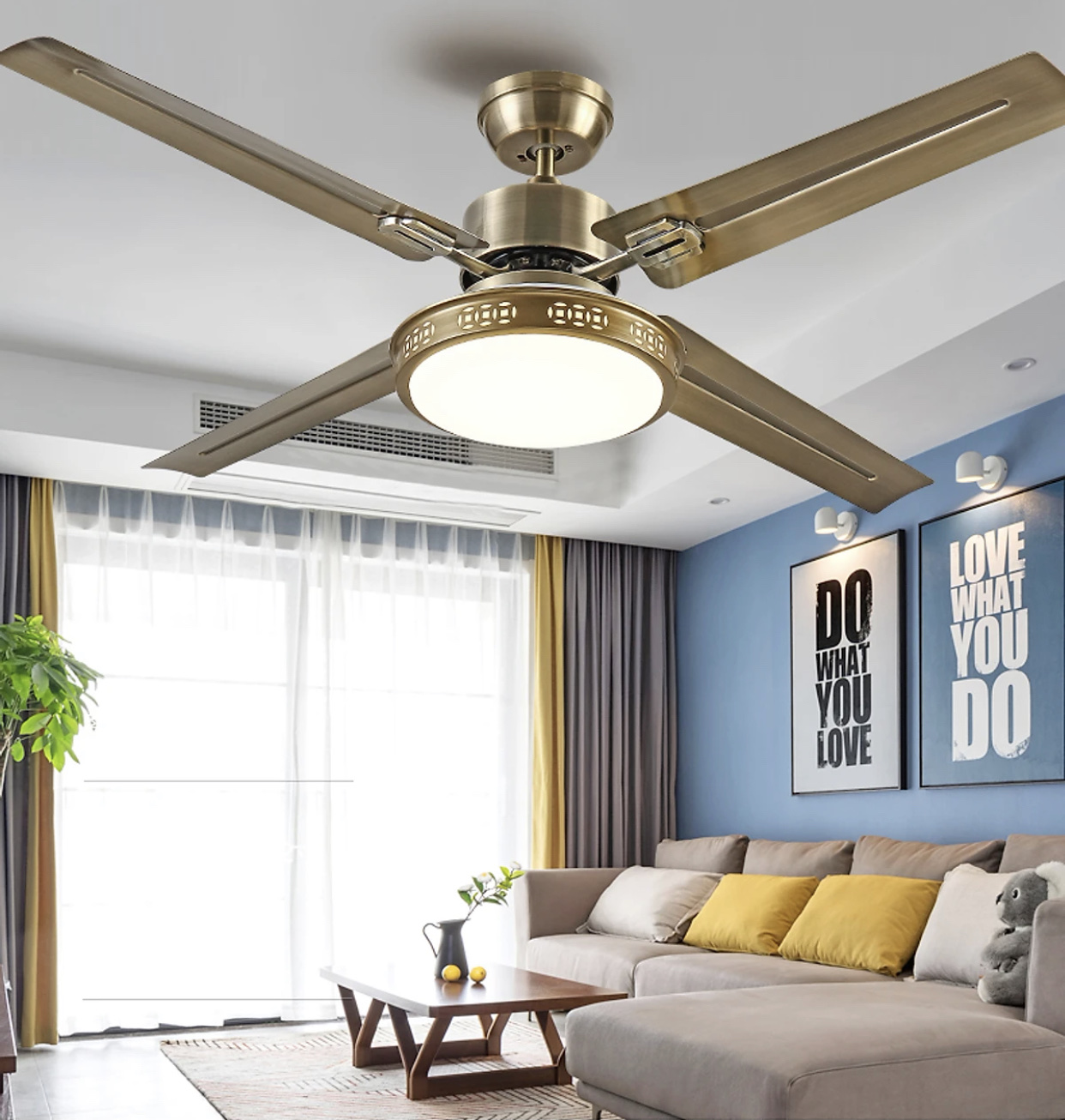 Quạt trần đèn trang trí thông minh 5 cánh sắt - Tích hợp đa chức năng - Có điều khiển từ xa - có đèn - Hàng chính hãng Klasse