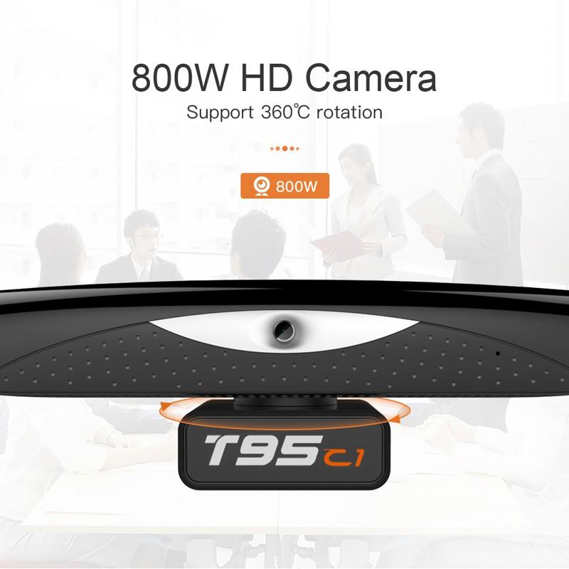 Android tivi box tích hợp camera 800W HD và micro có thể nghe gọi video trực tiếp trên tivi, bluetooth 4.2, xem video 4K, chạy rất nhanh và mượt T95C1