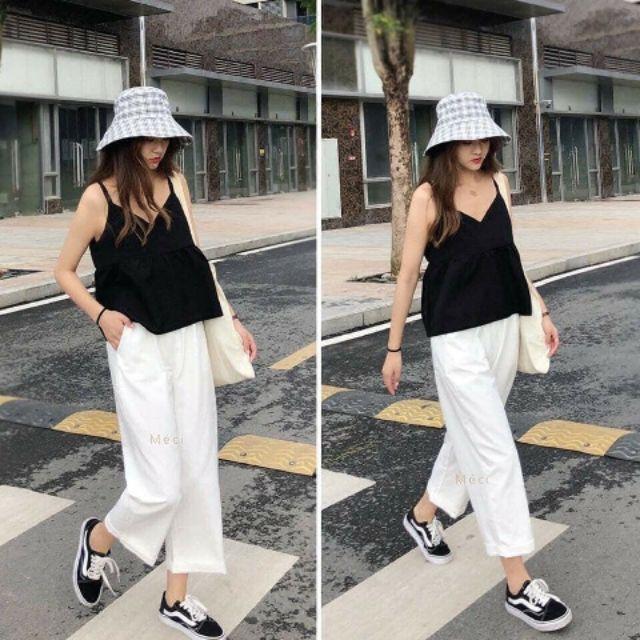 Quần culottes lửng khóa thật lưng chun ( mã 606)