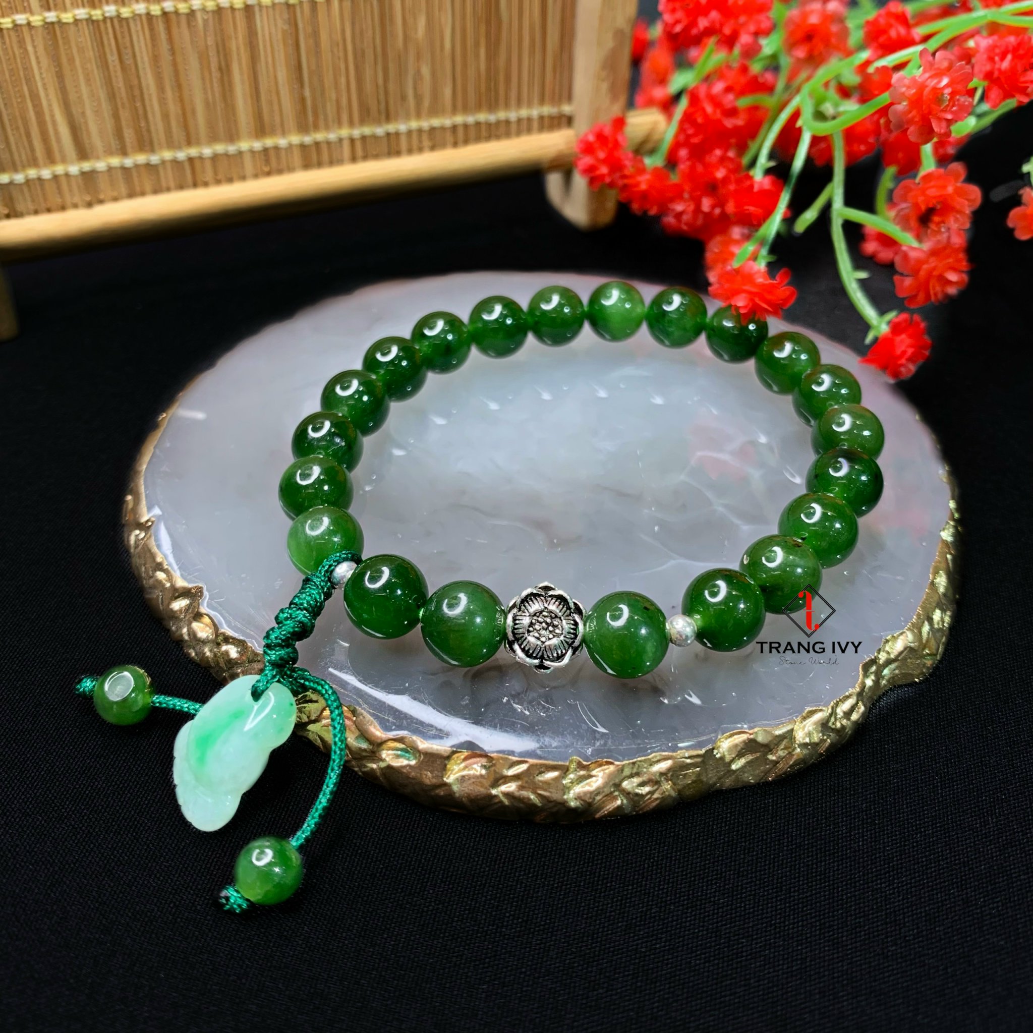 Vòng Tay Ngọc Bích Mix Bàn Chân Phật Ngọc Cẩm Thạch