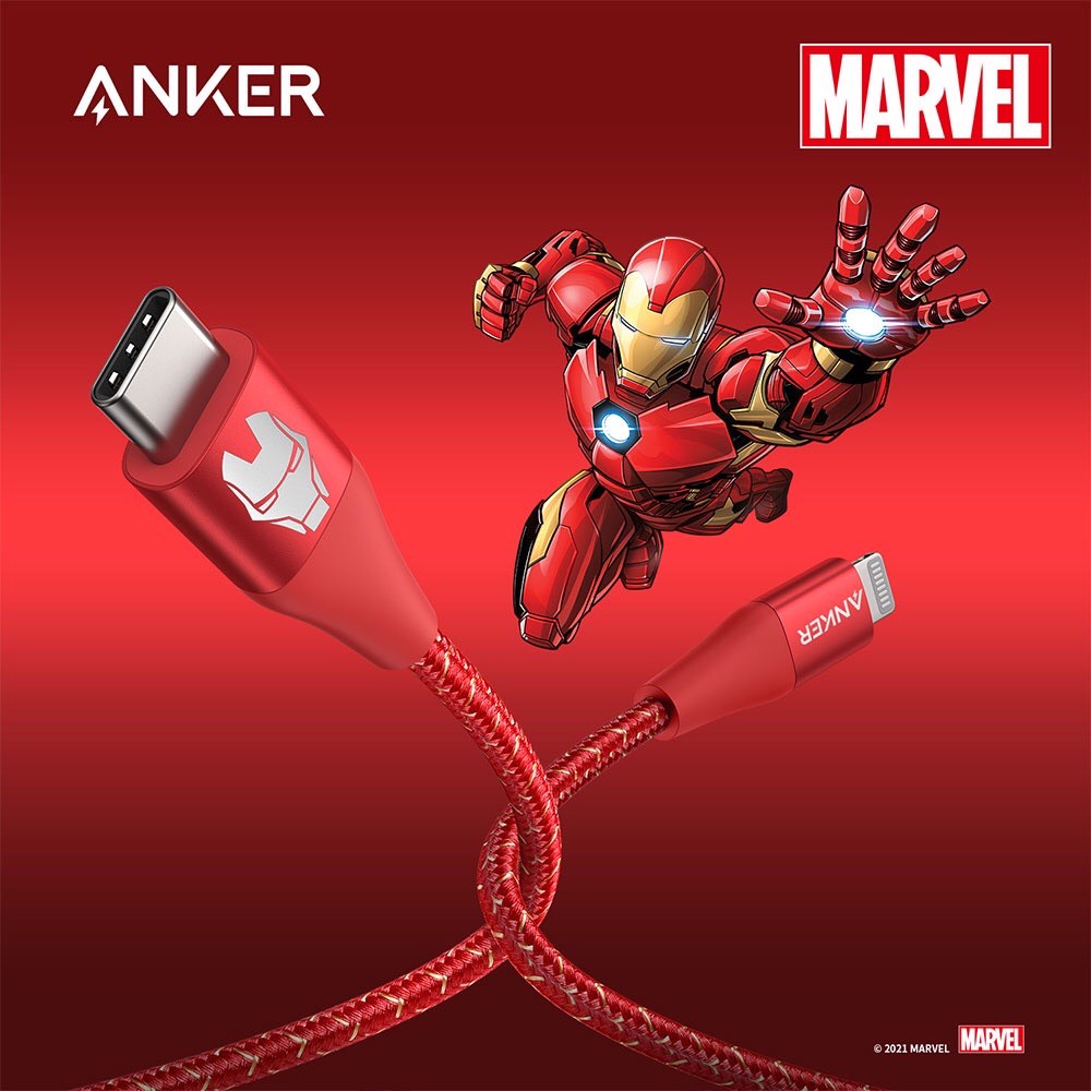 Cáp sạc ANKER PowerLine+ II USB-C TO light.ning dài 0.9M- ANKER A9548 - Phiên bản Marvel - Hỗ trợ sạc nhanh - Chống rối