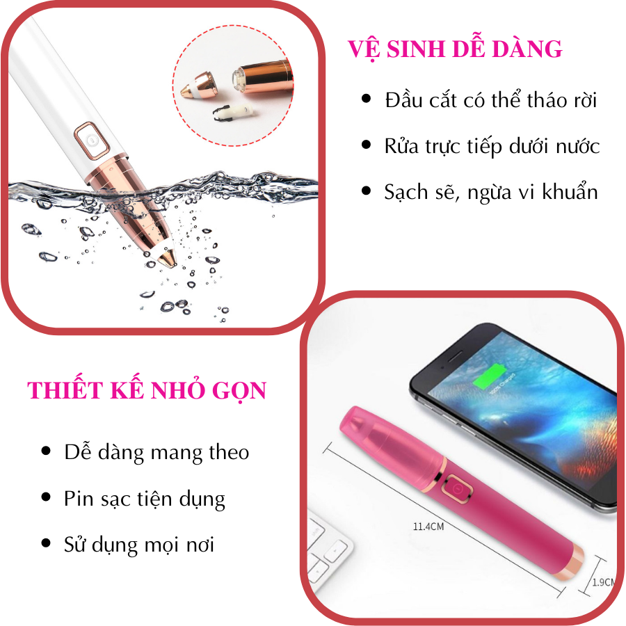 Hình ảnh Bút tỉa lông mày cao cấp BOORUI SF1103 -Máy tỉa ria mép,lông mũi, cạo lông thẩm mỹ cho phái đẹp an toàn cho da ,pin sạc USB thiết kế nhỏ gọn dễ dàng mang theo - Hàng loại 1