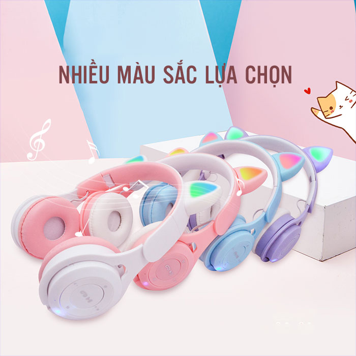 Tai nghe bluetooth tai mèo có mic Headphone tai mèo dễ thương, âm bass mạnh mẽ, dung lượng pin khủng -BH 12T