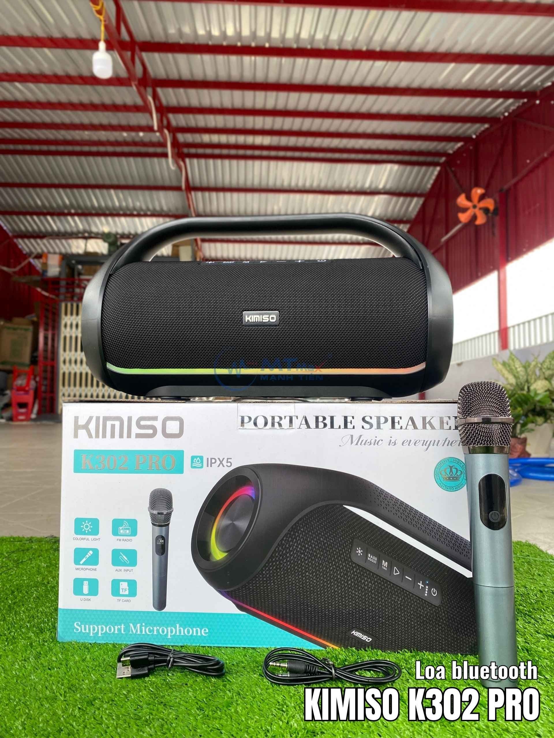 Loa Bluetooth KIMISO K302 PRO - Tích Hợp Micro Karaoke, Đa Dạng Cổng Kết Nối Tiện Lợi Pin Trâu Bluetooth 5.0 chống nước 2 bass cực căng