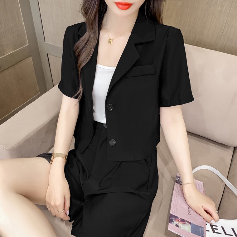 Áo Blazer Nữ Croptop Ngắn Tay Áo khoác Vest cộc nữ Chất Tuyết Mưa Cao Cấp Hàng Thiết Kế Tay Lỡ Dáng Ngắn Hàn Quốc