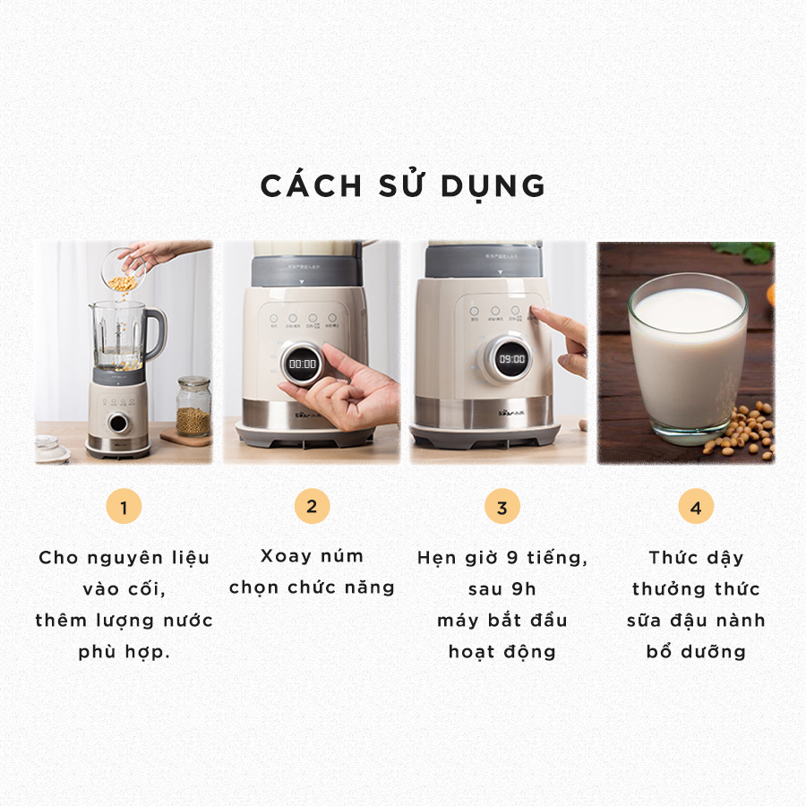 Máy Làm Sữa Hạt Bear PBJ-B10U5 TẶNG GIẮC Ổ CẮM 3 CHÂN THÀNH 2 CHÂN - Hàng Chính Hãng