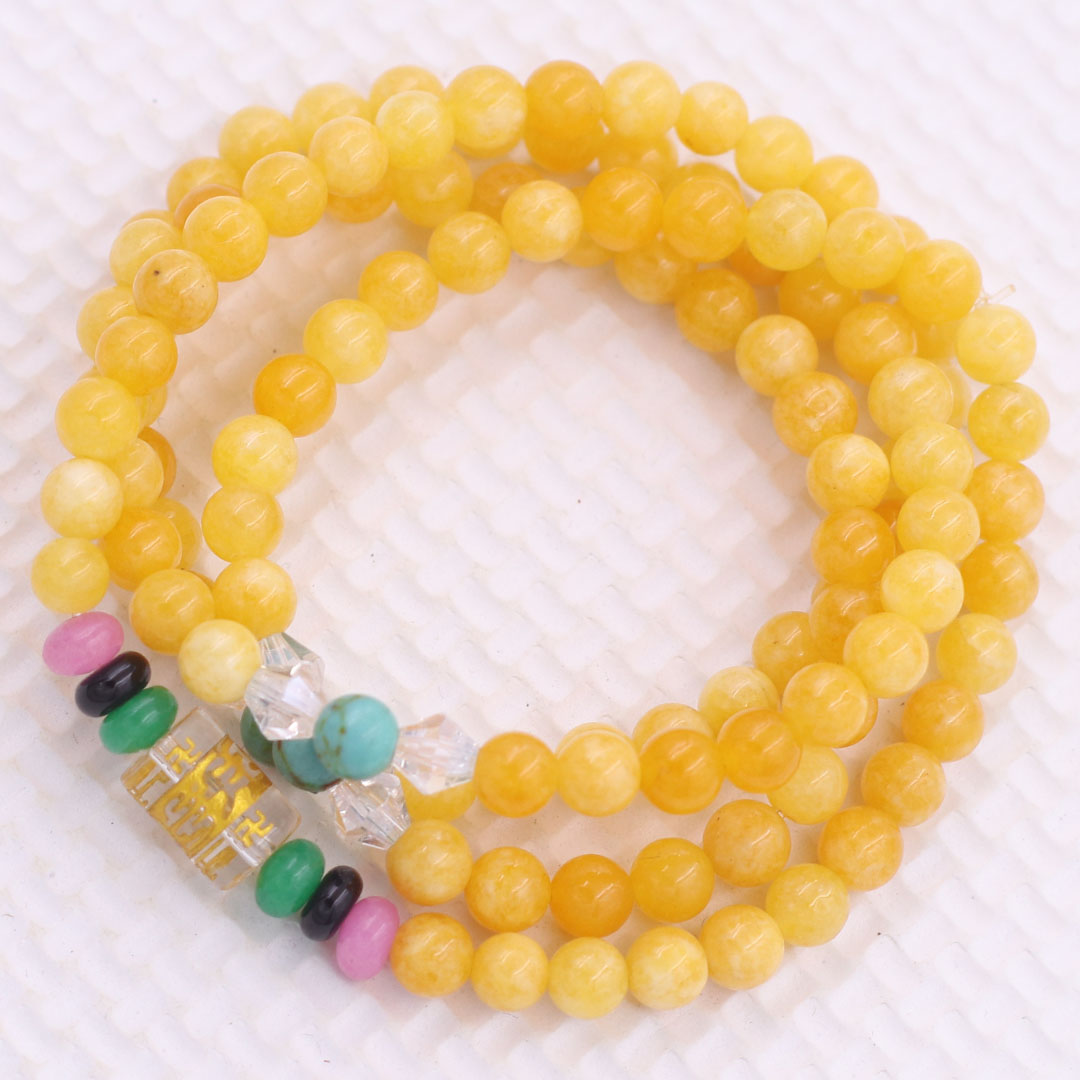 Vòng chuỗi 108 hạt đá ngọc tủy vàng charm lục tự chân ngôn - hạt 8 ly , vòng chuỗi niệm Phật, vòng chuỗi đeo tay