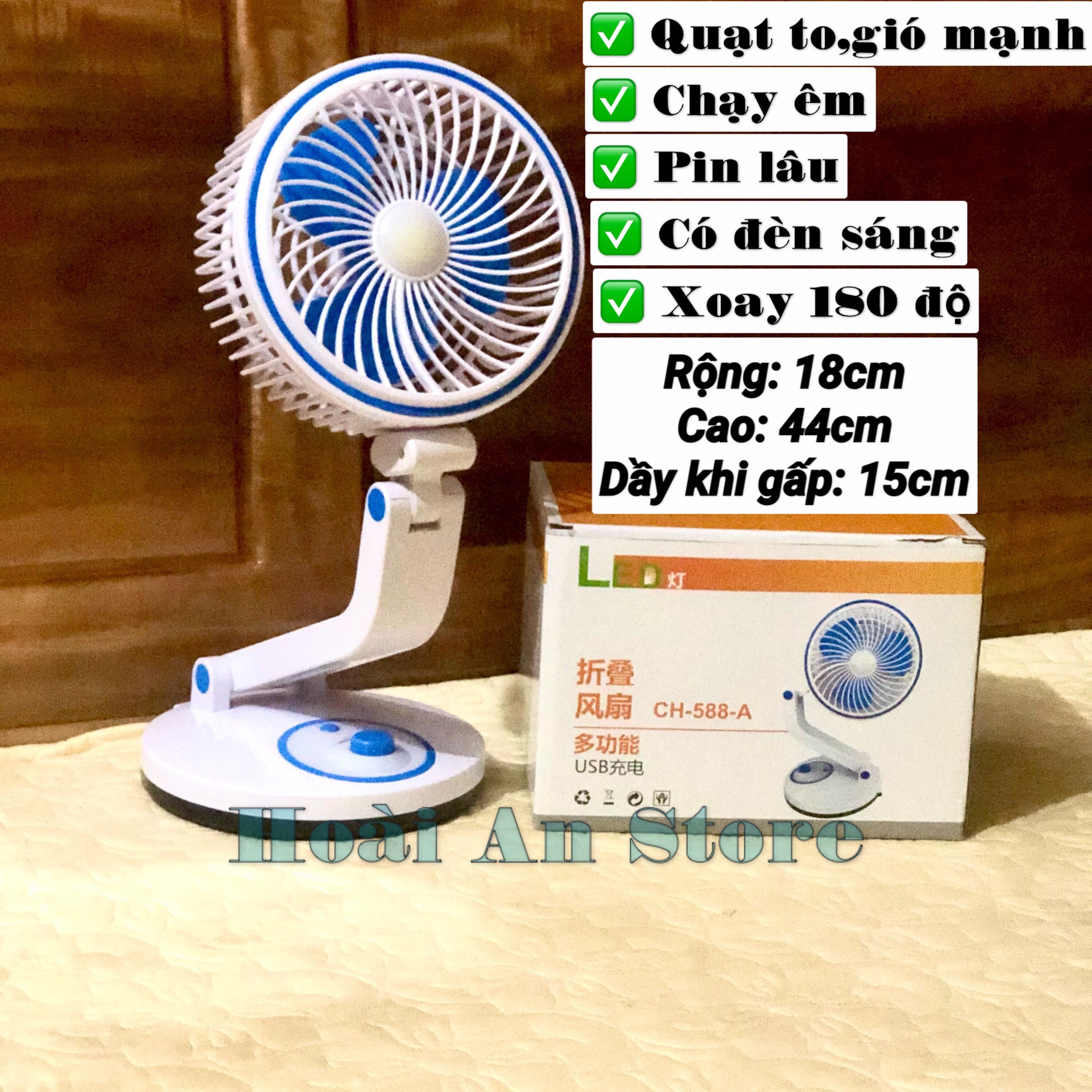 QUẠT SẠC TÍCH ĐIỆN MINI NHỎ GỌN ĐỂ BÀN XOAY 180 ĐỘ