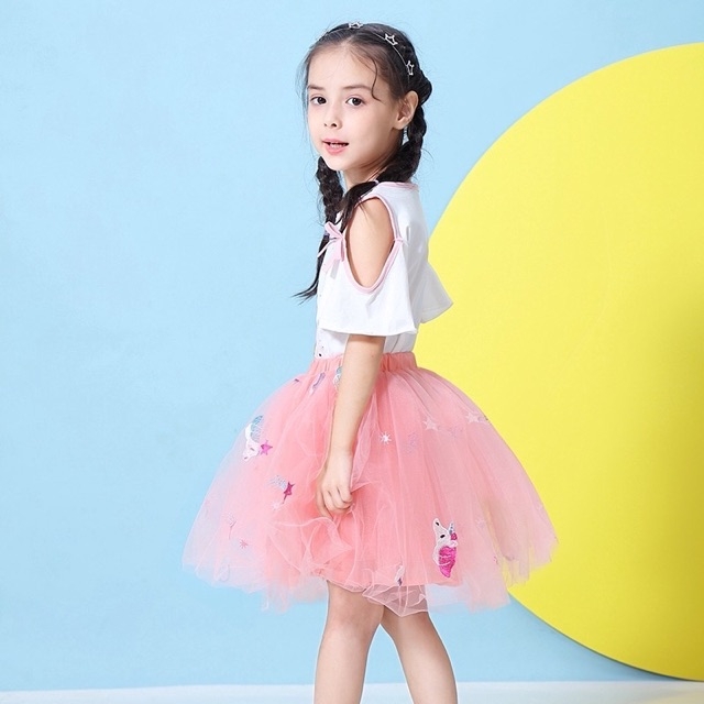 Set váy pony bé gái - Áo trắng - váy hồng - 100