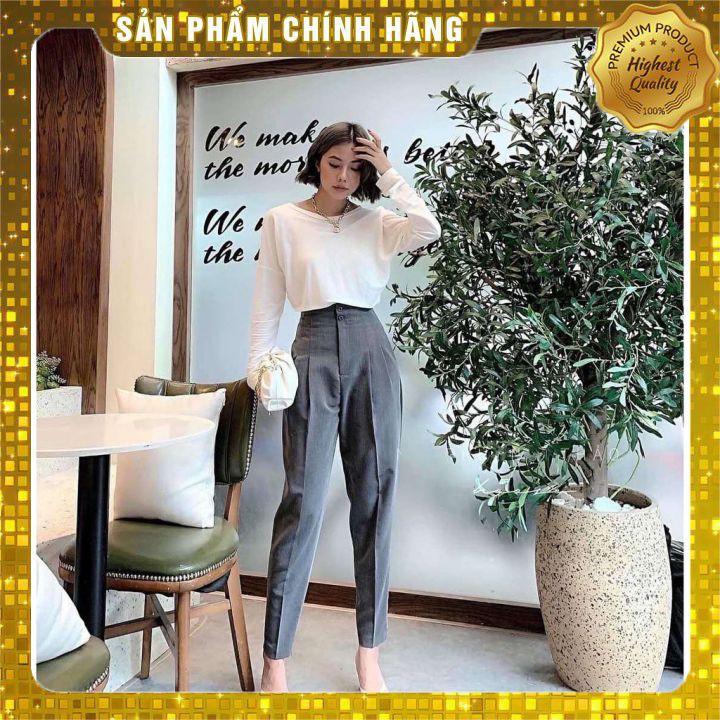 Quần baggy nữ cạp xếp ly ️HÀNG ĐẸP ️ Quần vải công sở ống bo vừa, thiết kế cạp cao 2 khuy