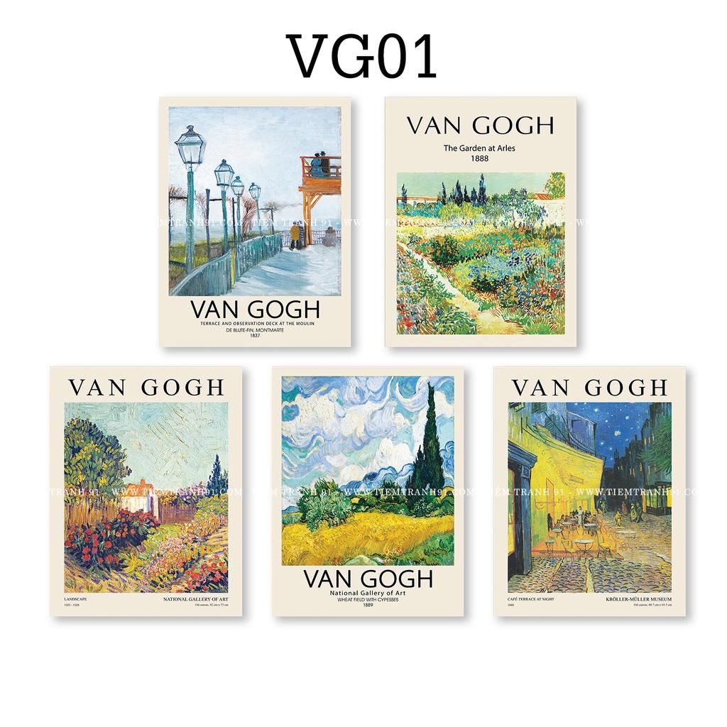 Set 5 tranh dán tường, chất liệu fomex dày 5cm, tranh canvas chủ đề Van Gogh, đính sẵn keo 2 mặt tiện dụng