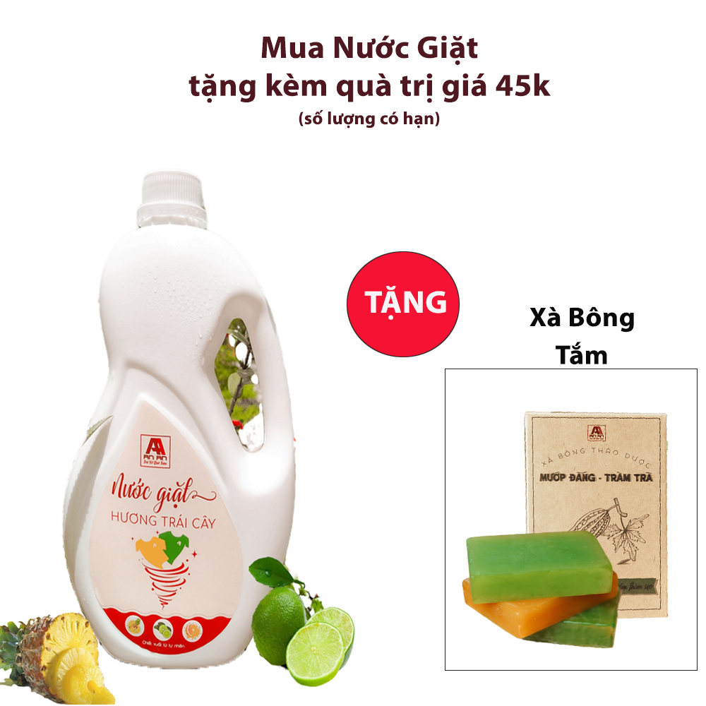 [TẶNG KÈM XÀ BÔNG TẮM Nước giặt hương trái cây bồ hòn An An (2200ml)| Nước giặt dành cho trẻ sơ sinh và trẻ nhỏ, 100% thiên nhiên|