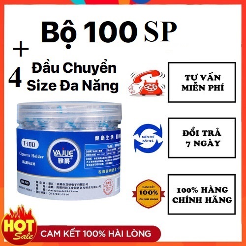Hộp 100 Đầu Lọc Thuốc L.á Thanh Lọc Bảo Vệ Sức Khoẻ, Kèm 4 Đầu Chuyển Loại Vừa &amp; Nhỏ