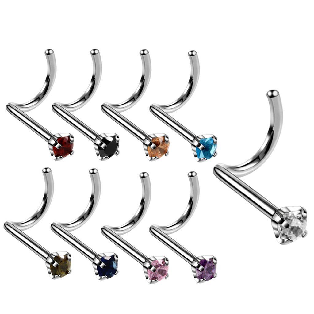 Multicolor Zircon Curved Nose Studs Bar Ring Body Piercing Jewelry 9Pcs 20g