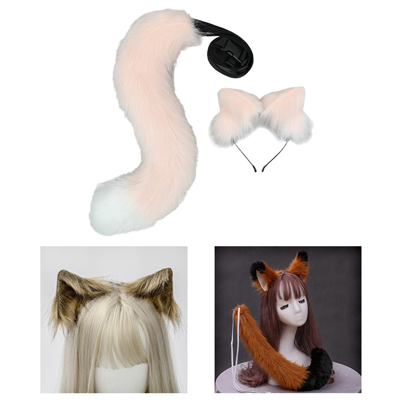 2Pcs Plush Fox Ears and Tail Set Faux Fur Long Tails Cosplay Party Prop