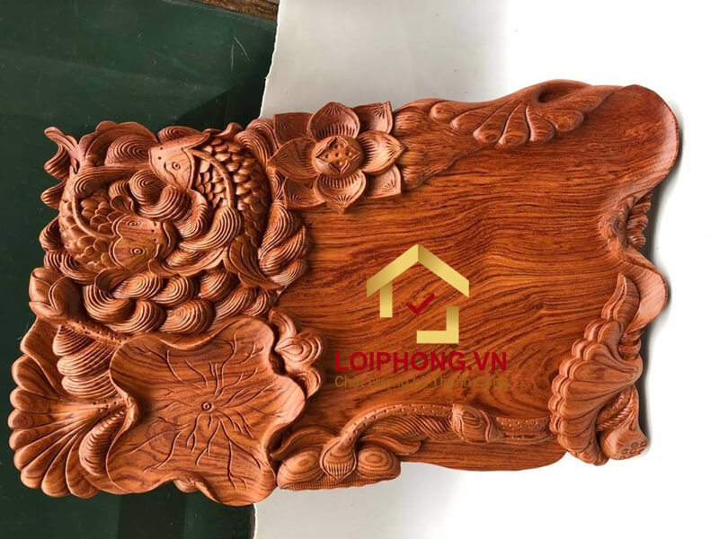 Khay trà gỗ nguyên khối sen cá dài 65 x rộng 35 x dày 4 cm