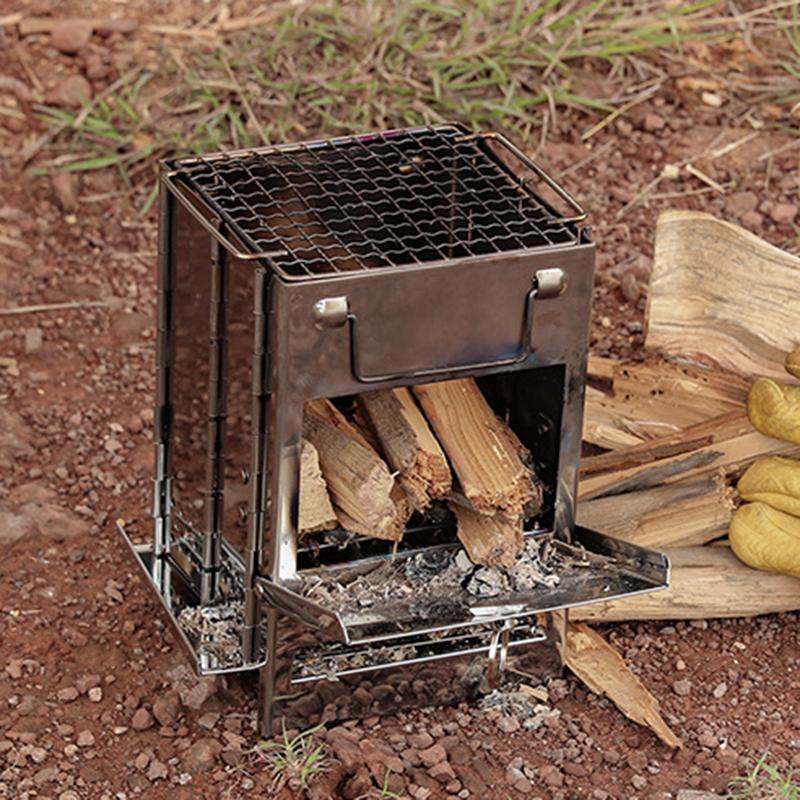 Folding Wood Burning Stove Blowpipe Kit Mini BBQ Grill with Carry Bag for Backpacking Hiking Camping Cooking