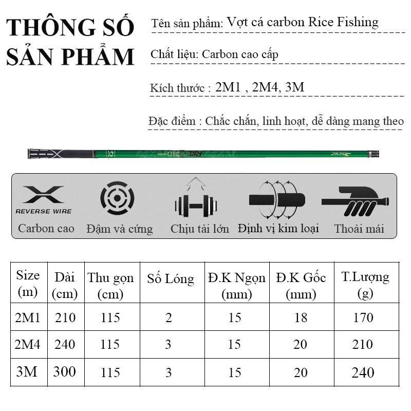 Vợt Cá Carbon Rice Fishing có thể thu gọn chuyên dùng câu đài câu đơn cao cấp