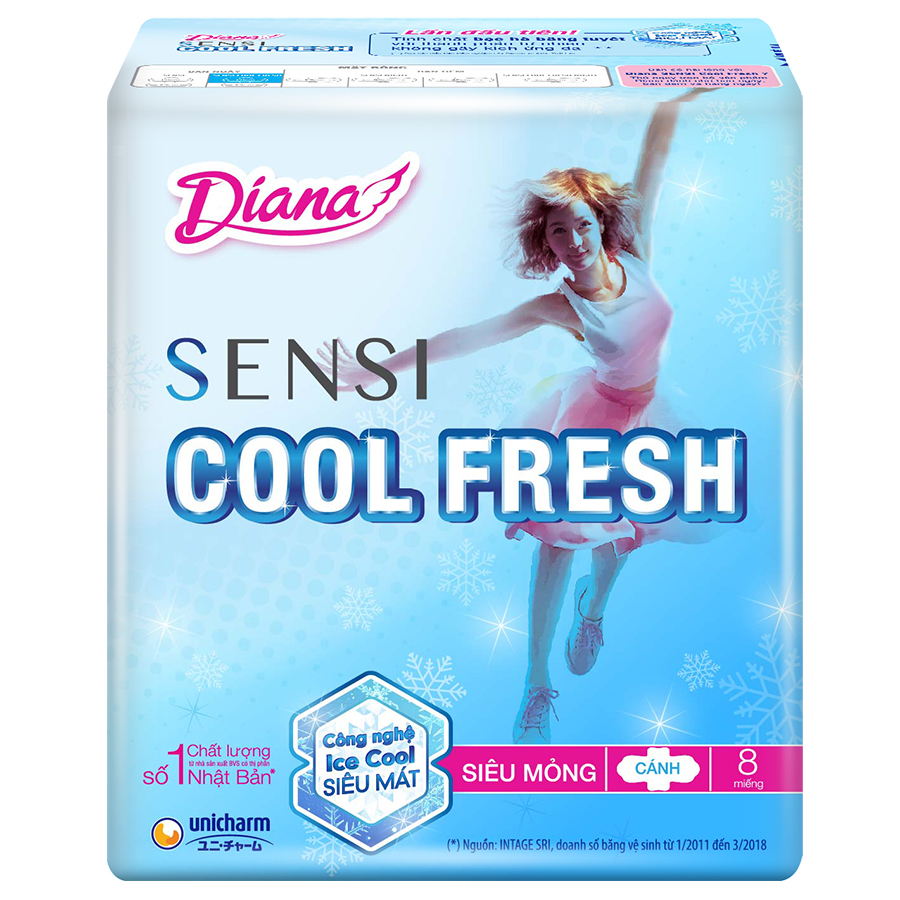 Combo 8 Gói Băng Vệ Sinh Diana Cool Fresh Siêu Mỏng (8 Miếng / Gói)