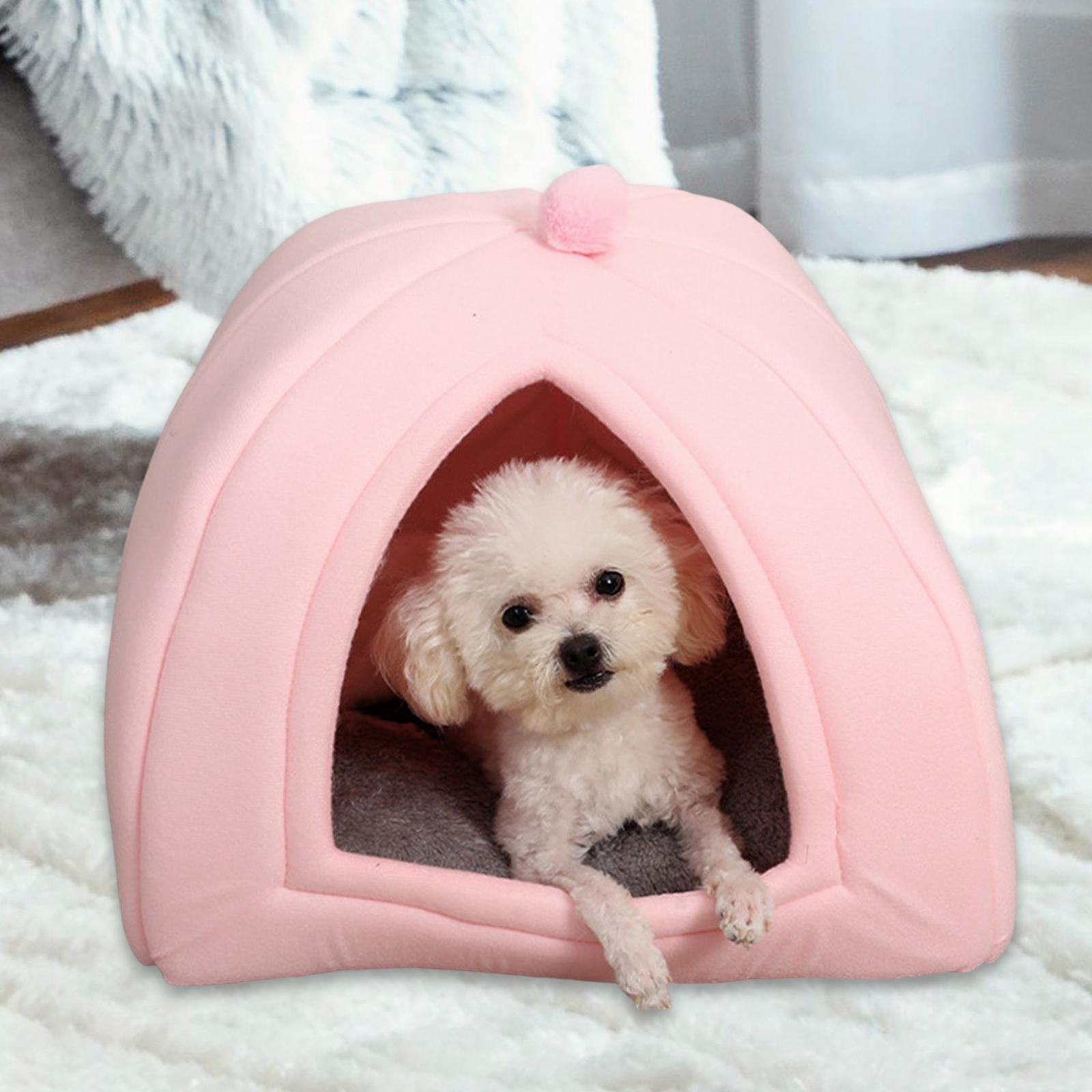 Plush Cave Pet Bed Dog Tent Hut Cozy Removable Washable Pad Cat Warm House for Kitten Sleeping Rabbit+Plush Cave Pet Bed Dog Tent Hut Cozy Removable W