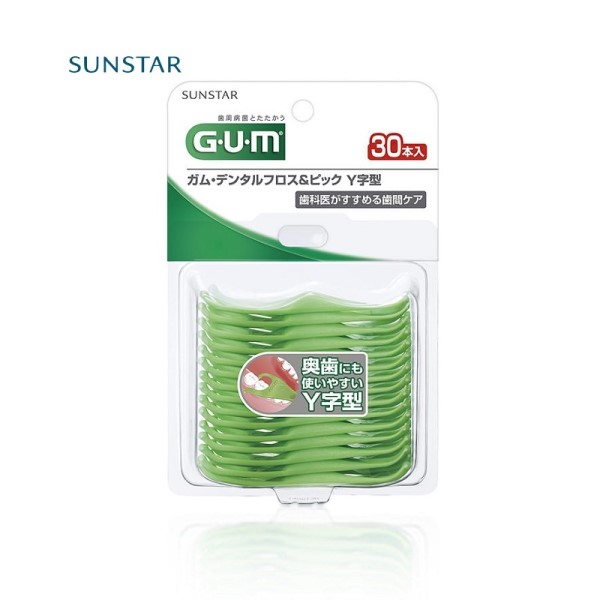 Set 30 tăm chỉ nha khoa Sunstar Gum chữ Y, làm sạch mảng bám giữa các khe răng giúp ngăn ngừa các bệnh về nướu răng - nội địa Nhật Bản