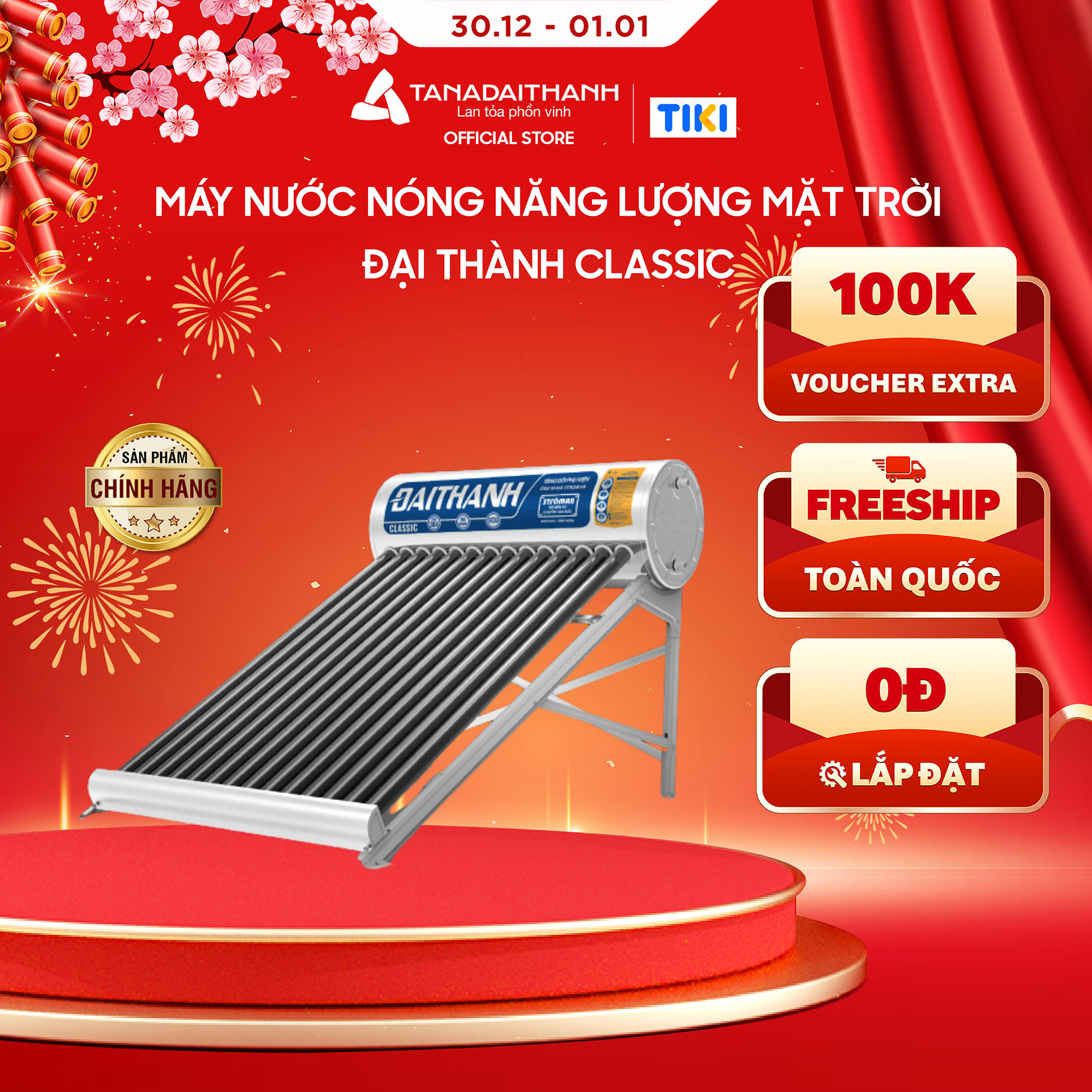 Máy nước nóng Năng lượng mặt trời Đại Thành Classic 120L 150L 180L Chính Hãng, Chỉ bán khu vực miền Nam, Bảo hành 5 năm