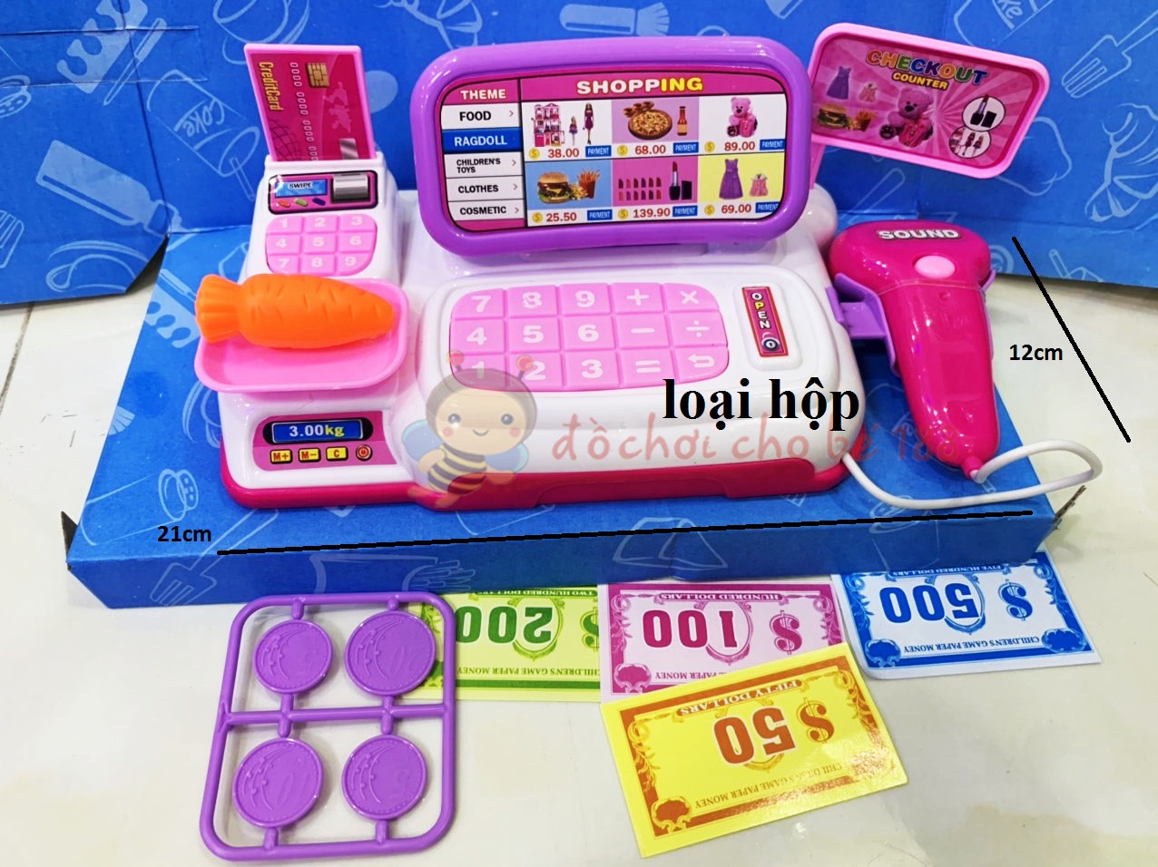Máy tính tiền siêu thị đồ chơi loại túi, máy tính tiền đồ chơi loại hộp