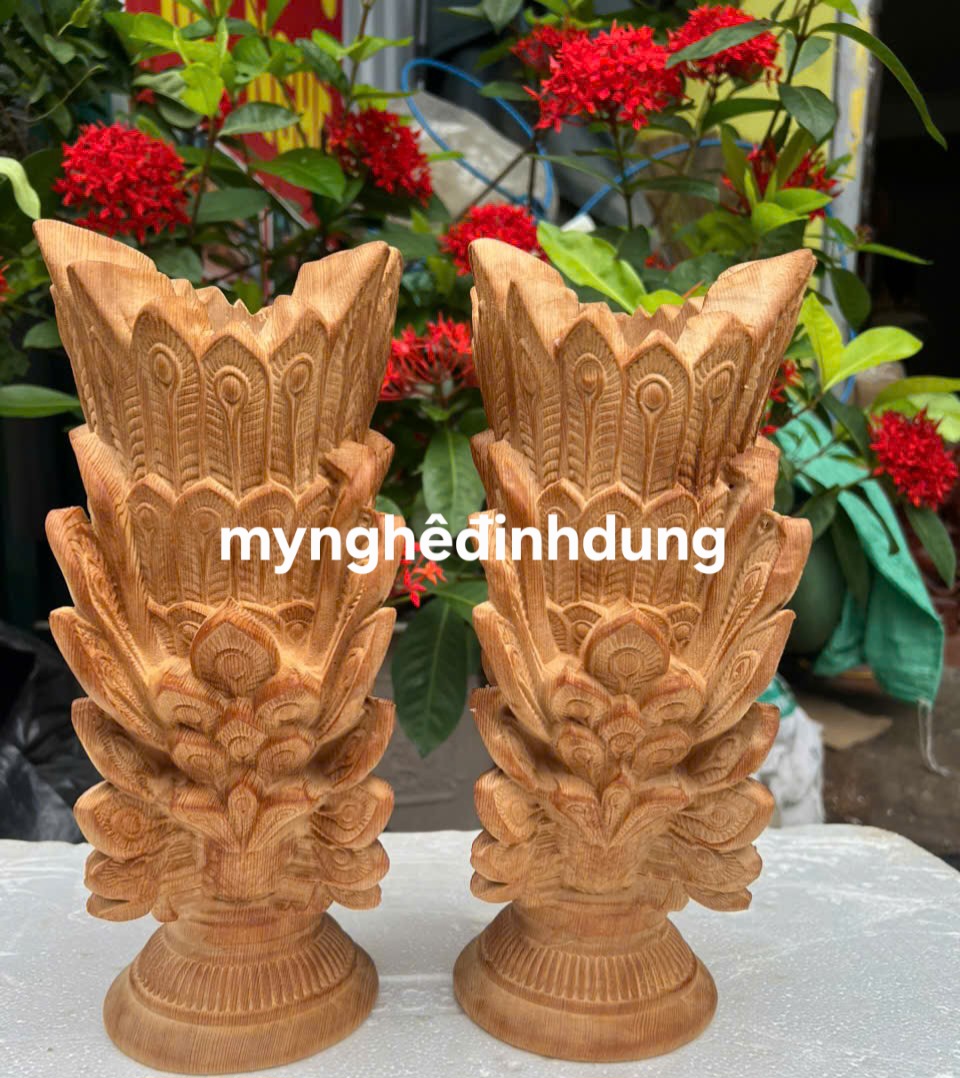 Cặp chim công cắm hoa bằng gỗ ngọc Am thơm nức cao 30x16x12cm