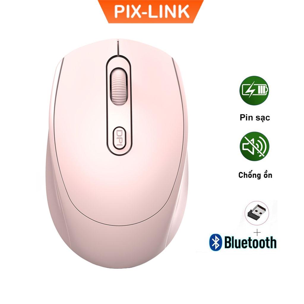 Chuột Không Dây Bluetooth Pix - Link P100B Chống Ồn, Dpi 1600, Chế Độ Kép Wireless Usb 2.4Ghz, Bluetooth Dùng Cho Macbook, Laptop, Pc - Hàng Chính Hãng - Hồng