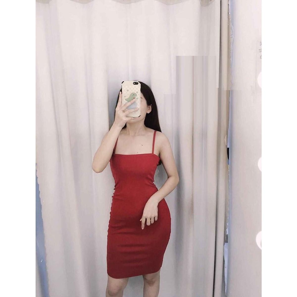 ĐẦM NỮ THUN CO GIÃN ÔM BODY HAI DÂY BASIC TRƠN KIỂU HÀN QUỐC HOT GIRL