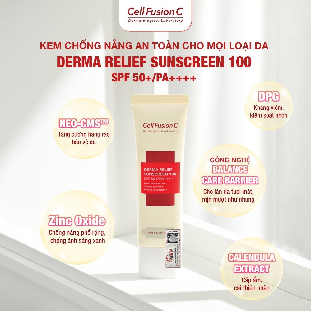 Kem chống nắng Cell Fusion C Derma Relief Suncreen 100 SPF50+ PA+++TẶNG 1 mặt nạ Sexylook (Nhập khẩu)