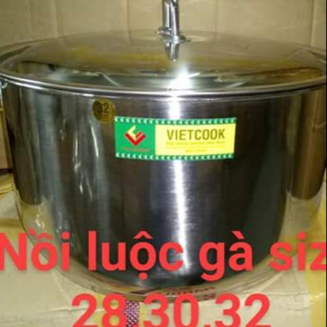 Nồi inox luộc gà 3 đáy,đáy từ,nồi inox 3 đáy, size 28 ,30,32 Viêt Cook có nắp kính và nắp inox (Chính Hãng Hàng VN)