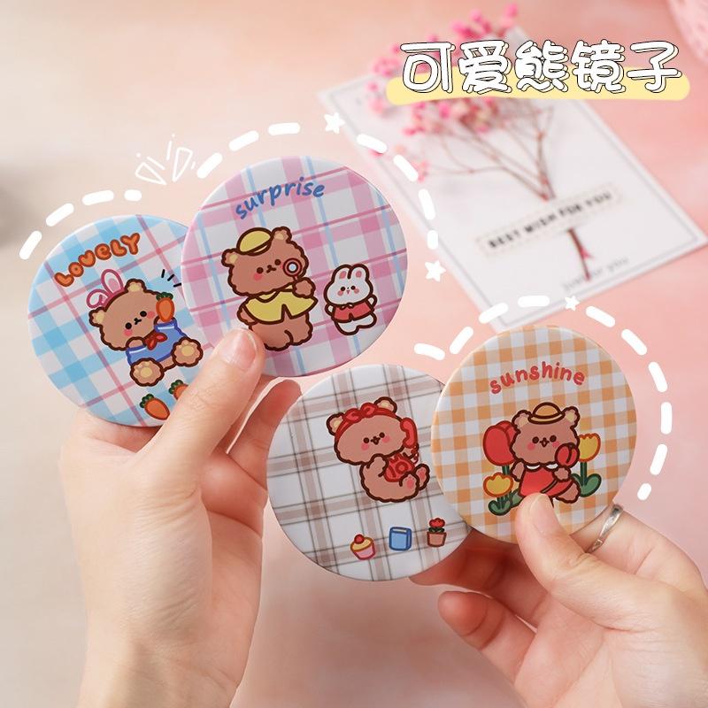 Gương mini cầm tay in hình gấu dễ thương loại 7cm