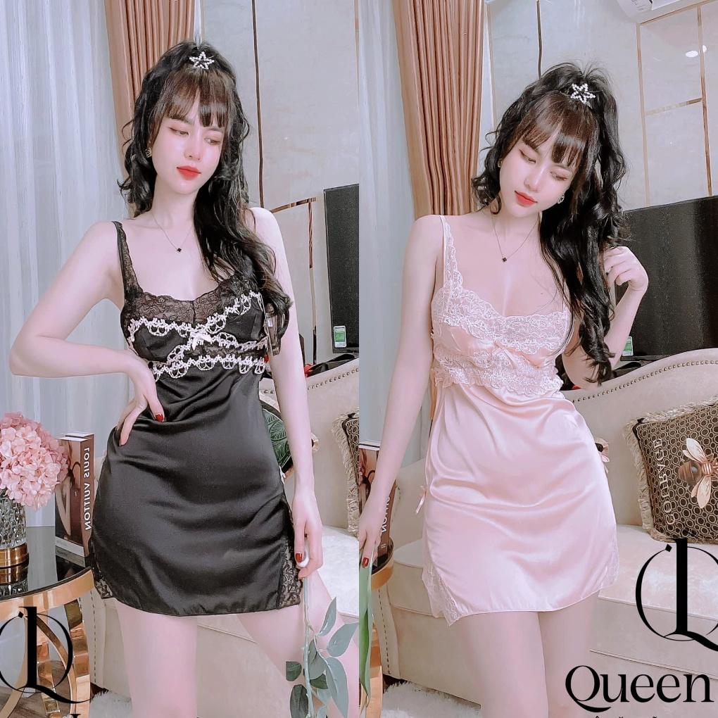 Váy ngủ sexy ren ngực viền hoa, váy ngủ lụa xẻ hông gợi cảm KÈM MÚT NGỰC Quảng Châu #HT166