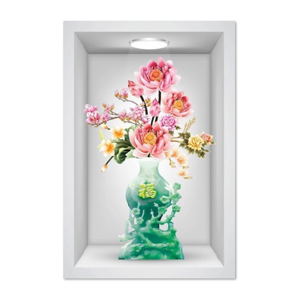 Tranh dán tường ô 3D lọ hoa đẹp 009 KT 40 x 60 cm