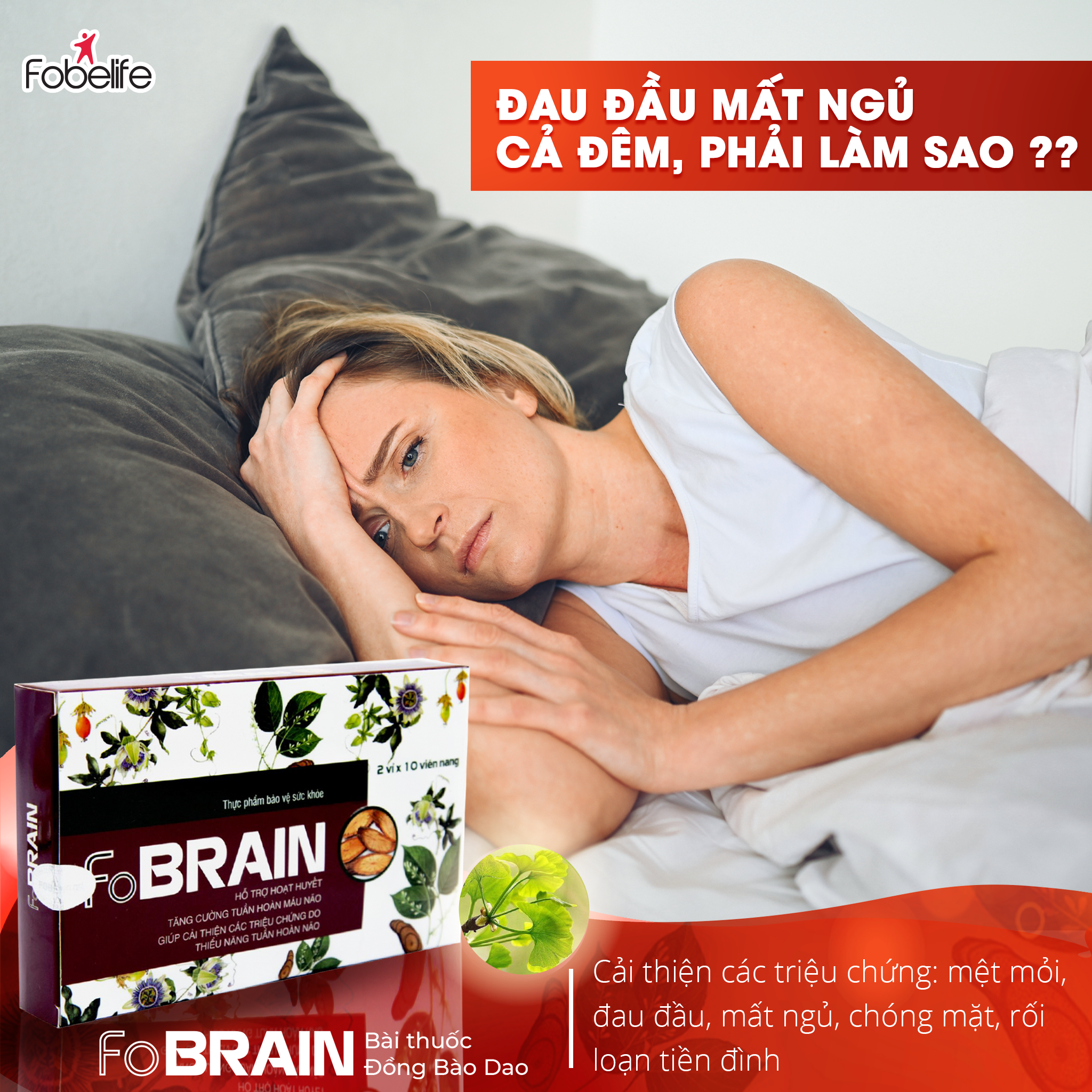 Viên Uống Giảm Rối Loạn Tiền Đình Giảm Đau Đầu Hoa Mắt Chóng Mặt FoBrain - Hộp 20 viên