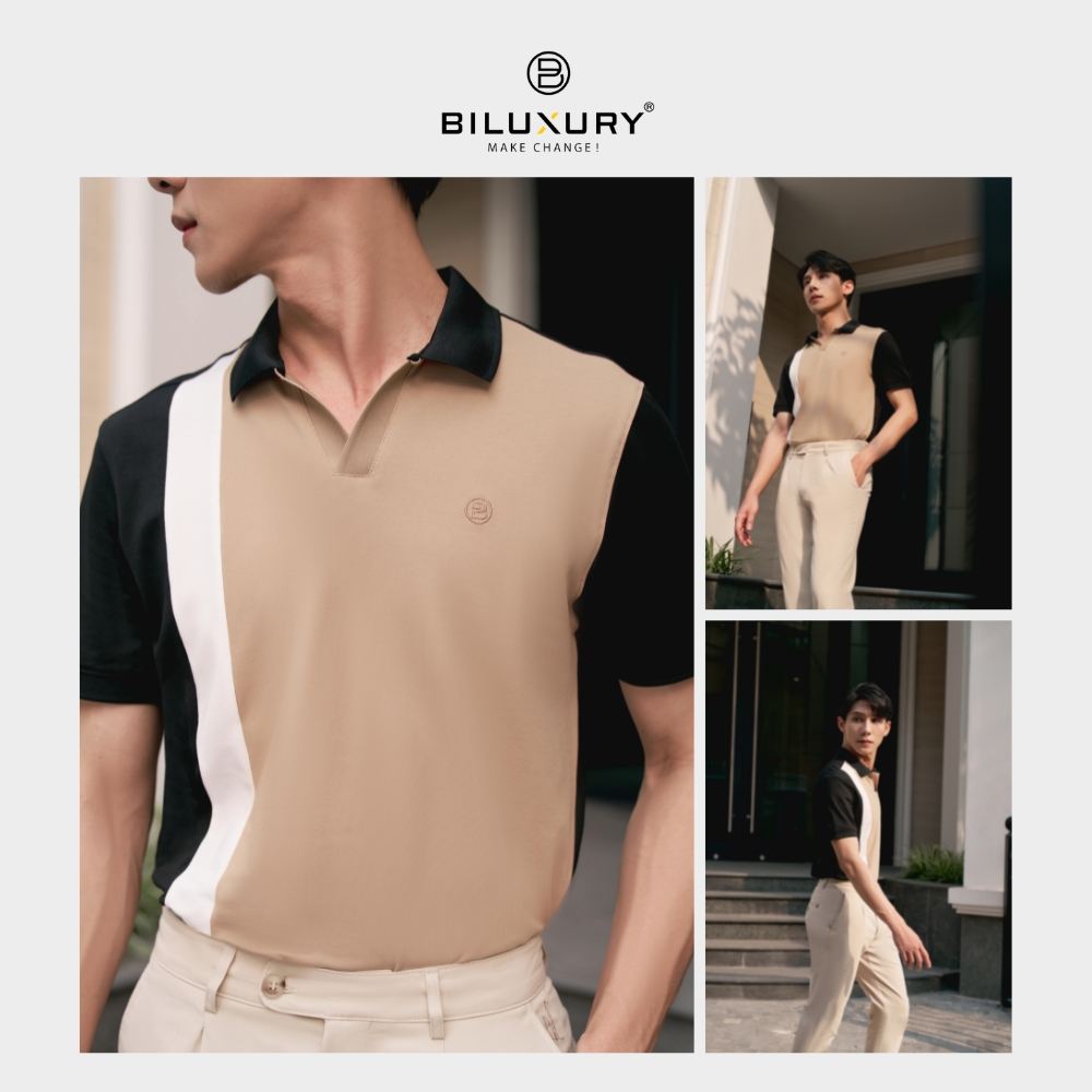 Áo Polo Nam Biluxury Black Beige Design 7APCT024DEN