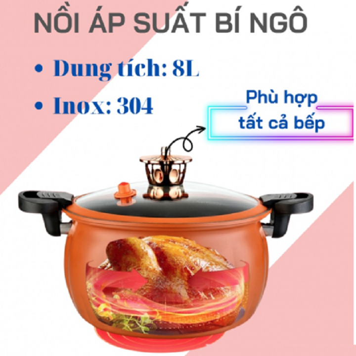 Nồi Áp Suất Bí Ngô chống dính 8L - Hàng nội địa cao cấp decor nhà bếp - Nồi đa năng Chiên, Xào, Nấu Lẩu, Nấu Cơm