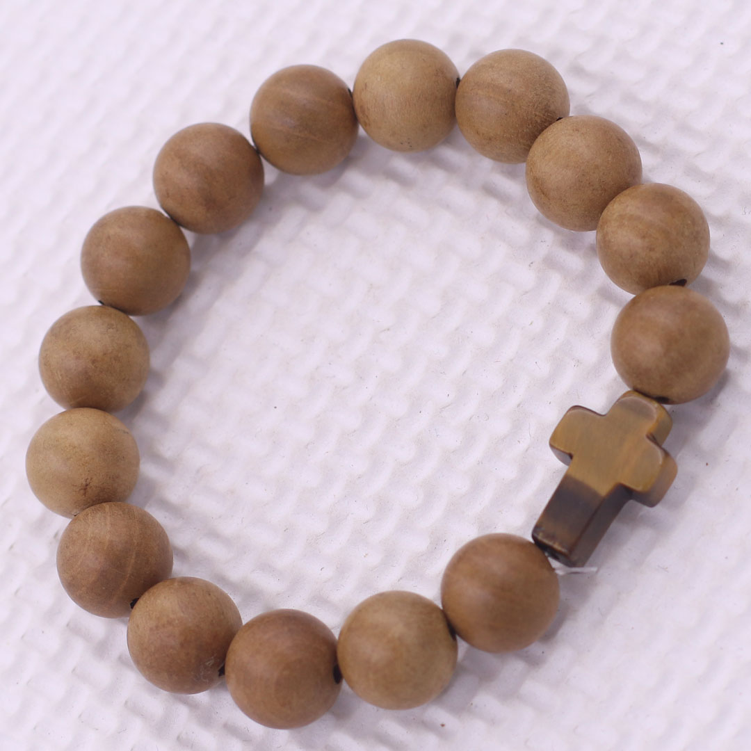 Vòng chuỗi Gỗ Nam Mộc Charm Thánh Giá Đá Mắt Hổ - Chuỗi tay Phong thủy Bình an, May mắn