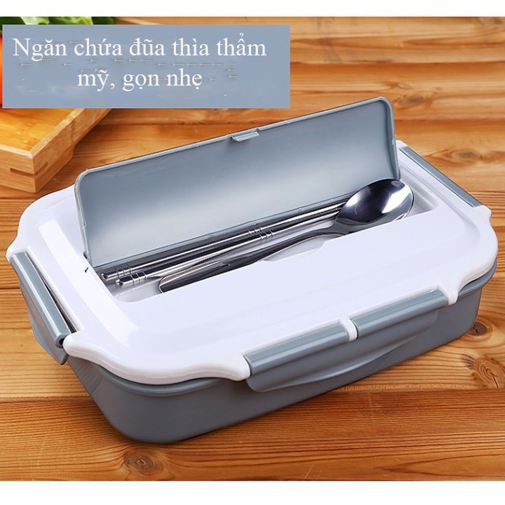 Hộp Đựng Cơm Văn Phòng 4 Ngăn Inox Làm Nóng Nhanh Kèm Đũa Thìa Inox