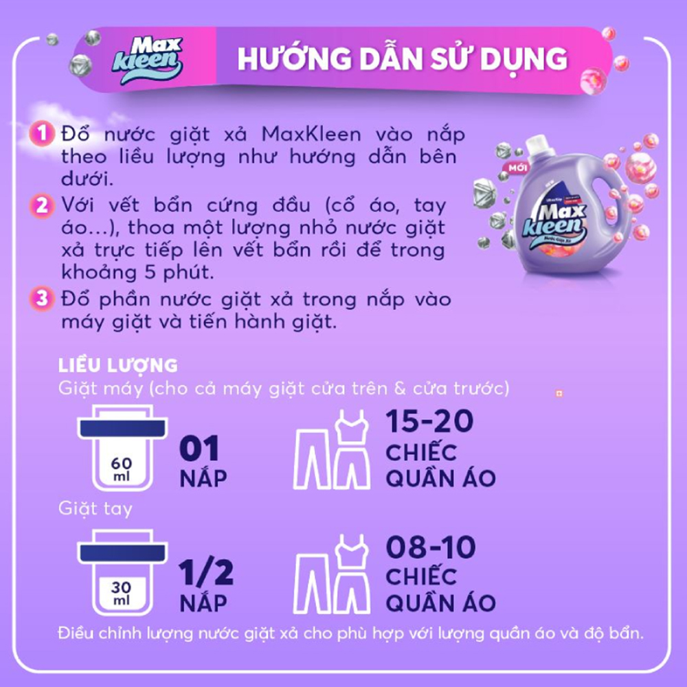 Combo 2 Túi Nước Giặt Xả MaxKleen hương Hoa Nắng (3.8kg/túi) + Lau Bề Mặt Đa Năng