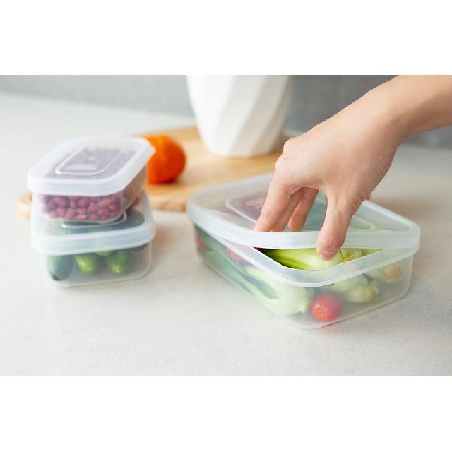 Bộ 3 Hộp Đựng Thực Phẩm, Thức Ăn Bằng Nhựa Cao Cấp Hokkaido Inochi Nhật Bản - Đảm bảo an toàn cho sức khỏe - Hình Chữ Nhật - Nhiều Size - Nhiều Màu - Trắng Sữa