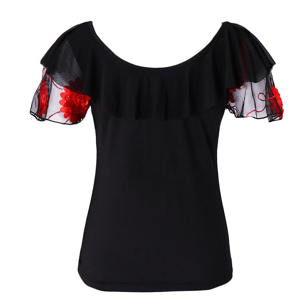 Ballroom Flamenco Latin Salsa Dance Blouse Tops Stage Dancewear Costumes