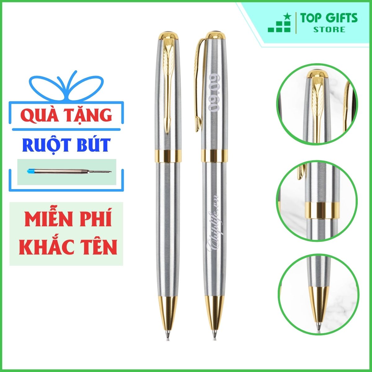 Bút ký khắc tên cao cấp Bạc IMB010 xoay mở ngòi - Quà tặng sinh nhật nạn bè người thân| Bút khắc tên + Ruột bút+ Hộp đựng bút