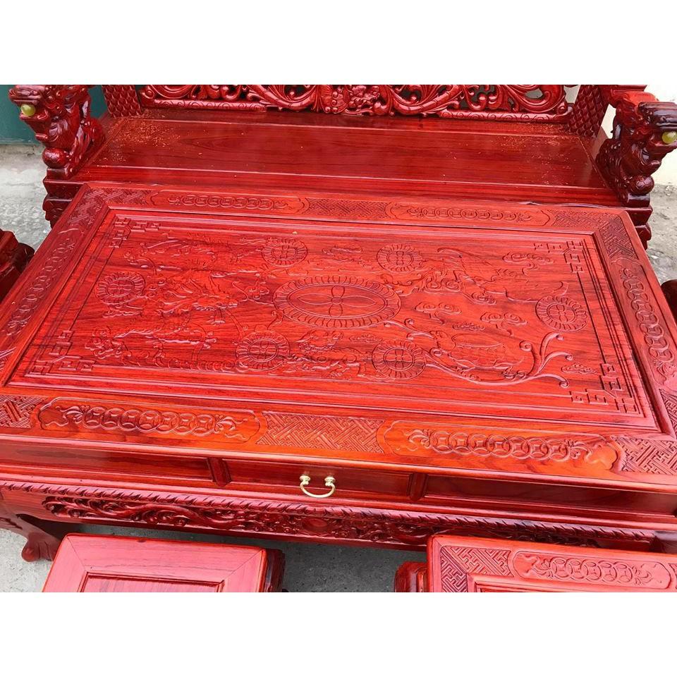 Bộ bàn ghế trạm nghê đỉnh tay khuỳnh gỗ hương đỏ nam phi