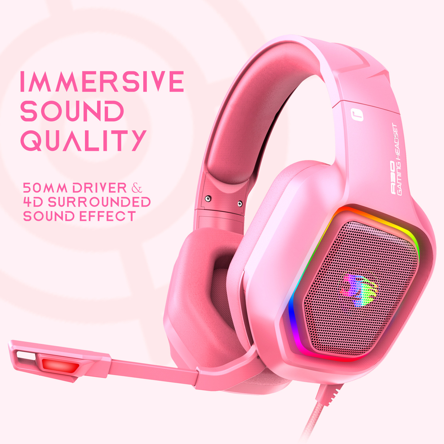 Tai nghe gaming chụp tai (Headphone Gaming) cho game thủ cao cấp A30 phiên bản màu hồng version 7.1 có mic - Hàng nhập khẩu